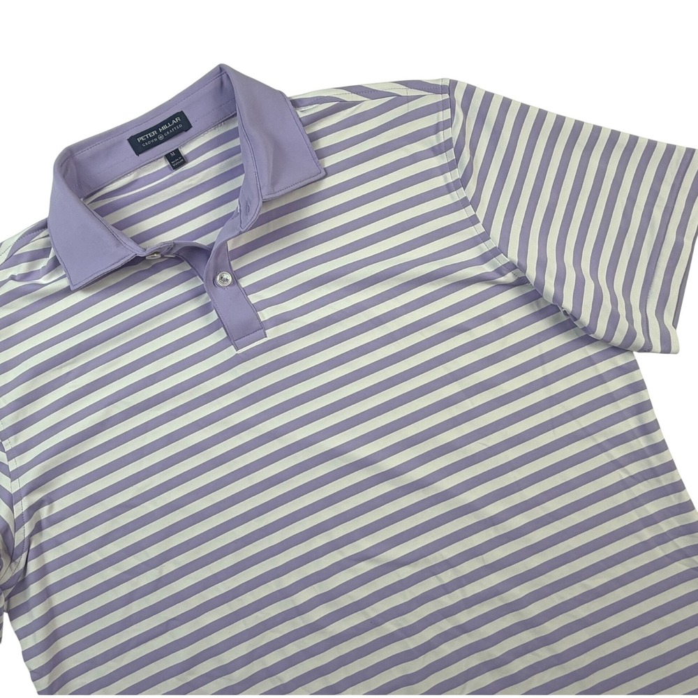Peter Millar Crown Crafted Mens Medium Purple White Striped Golf Polo Shirt